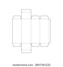 A flat die cut template for a rectangular cardboard box featuring dashed fold lines for easy assembly and packaging design