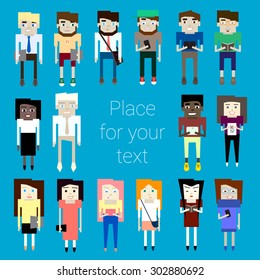 Flat Different People Profile Avatar Icon Set with place for your text