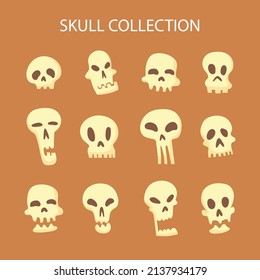 flat different types skull collection set vector