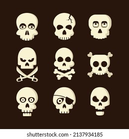 flat different types skull collection set vector