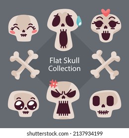 flat different types skull collection set vector