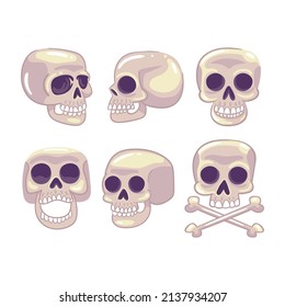 flat different types skull collection set vector