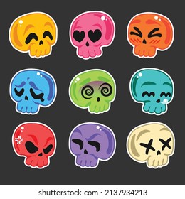 flat different types skull collection set vector