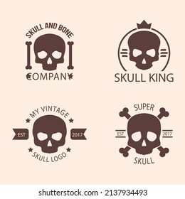 flat different types skull collection set vector