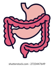 Icono de anatomía del sistema digestivo plano que muestra los intestinos humanos para la educación