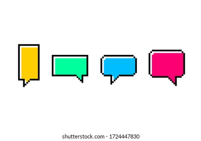 
Flat and digital design of pixelated retro text bubbles with colorful background
