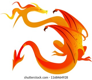 Flat digital render of a color fantasy dragon flying isolated on white background