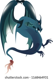 Flat digital render of a color fantasy dragon flying isolated on white background