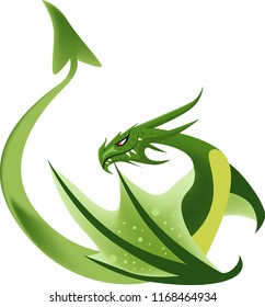 Flat digital render of a color fantasy dragon flying isolated on white background