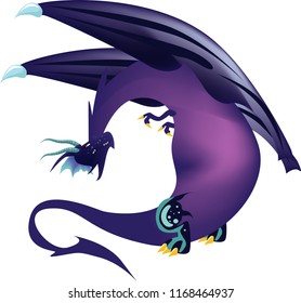 Flat digital render of a color fantasy dragon flying isolated on white background