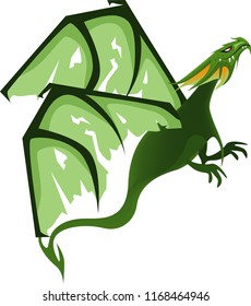 Flat digital render of a color fantasy dragon flying isolated on white background