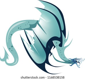 Flat digital render of a color fantasy dragon flying isolated on white background