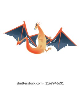 Flat digital render of a color fantasy dragon flying isolated on white background