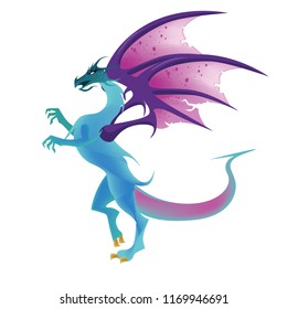 Flat digital render of a color fantasy dragon flying isolated on white background