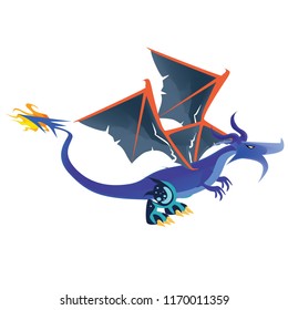 Flat digital render of a color fantasy dragon flying isolated on white background