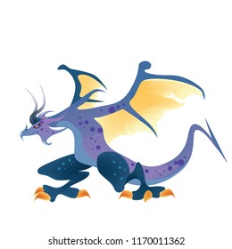 Flat digital render of a color fantasy dragon flying isolated on white background