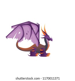 Flat digital render of a color fantasy dragon flying isolated on white background