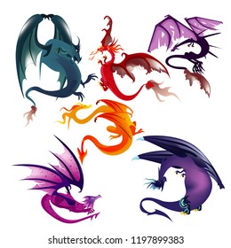 Flat digital render of fantasy dragon flying isolated on white background