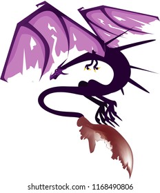Flat digital render of a purplefantasy dragon flying isolated on white background