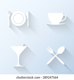 Flat dining icons with long shadows. Vector illustration