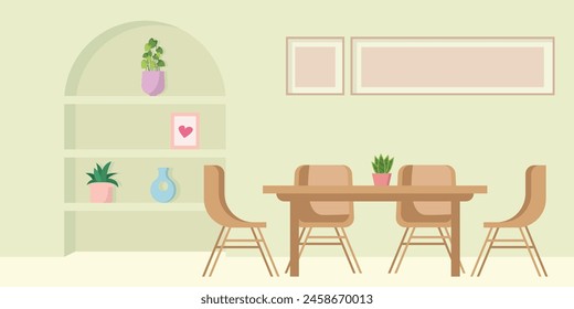 Flat diningroom with pastel color and simple style