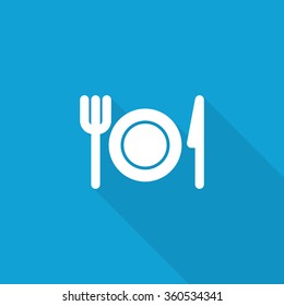 Flat Dinner icon with long shadow on blue backround