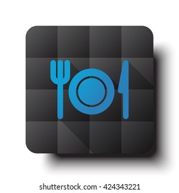 Flat Dinner icon on black app button with drop shadow
