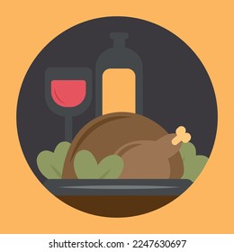 Flat dinner turkey with wine