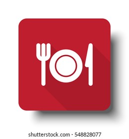 Flat Dinner web icon on red button with drop shadow