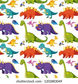 Flat dinosaur seamless background illustration