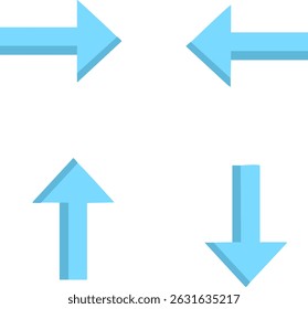 Flat Directional Arrow Icons Set in Blue – Vector Illustration of Up, Down, Left, Right Arrows for Navigation, UI, and Infographic Design