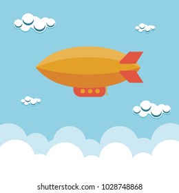 Flat dirigible, blimp, zeppelin, airship vector illustration.