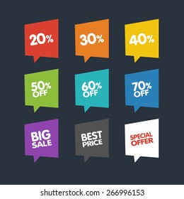 Flat Discount Labels. Vector Sale Speech Bubbles