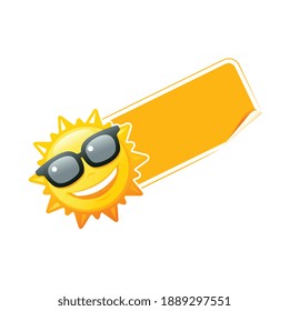 Flat discount tag with smiling sun in glasses vector illustration