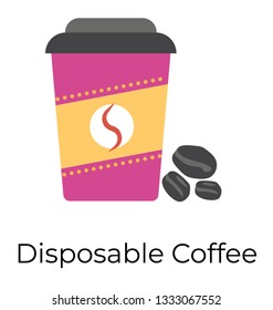 Flat disposable coffee cup icon vector 