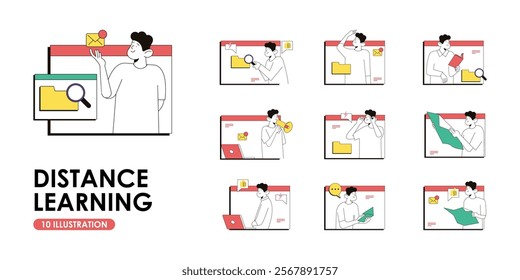 Flat Distance Learning Illustration with Male Character