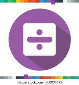 Flat dividing icon in a purple circle with a long shadow.
