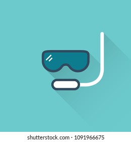 flat diving mask color icon on blue background