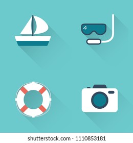 Flat diving sport icons set on blue background