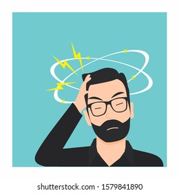 Flat Dizziness Man Vector Illustration