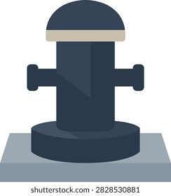 Flat dock bollard illustration with a cylindrical body horizontal side arms domed cap circular base and gray platform