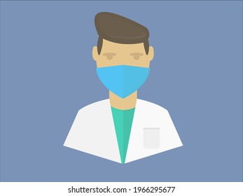 Flat Doctor Icon with mask, Medical personnel. Vector illustration.