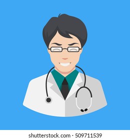 Flat Doctor Icon vector. Smiling doctor avatar icon
