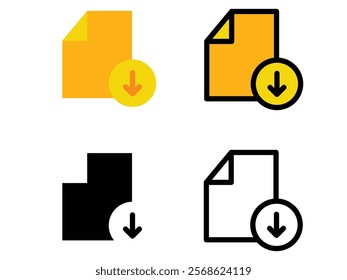 Flat document download icon set flat design