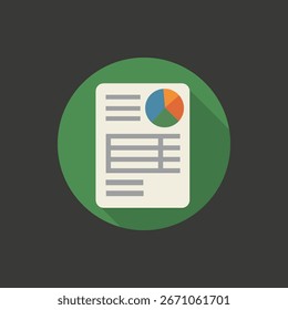 Icono de informe de documento plano: documento comercial con gráfico para datos financieros y administración de oficinas