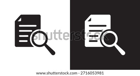 Flat Document Search Icon with Magnifying Glass Overlay
