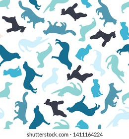 Flat Dog and Cat Vector Seamless Pattern And Background