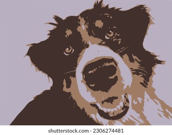 cara de perro plana Tiene un hermoso esquema de color y la amabilidad de tu mascota. vector