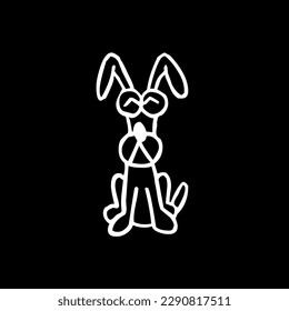 Flat Dog icon card and sticker. Isolated on a black background, vector illustration.