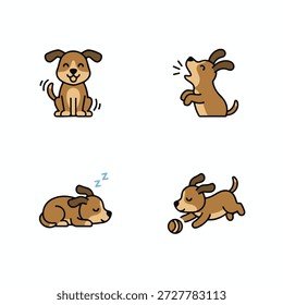 Flat dog illustration set with expressions